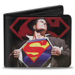 Bi-Fold Wallet - Superman Forever Clark Kent-Superman Transition Shield Black Red