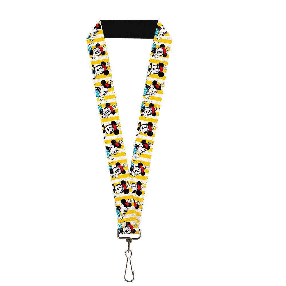Lanyard - 1.0&quot; - Minnie Mouse w Hat Poses Stripe Yellow White
