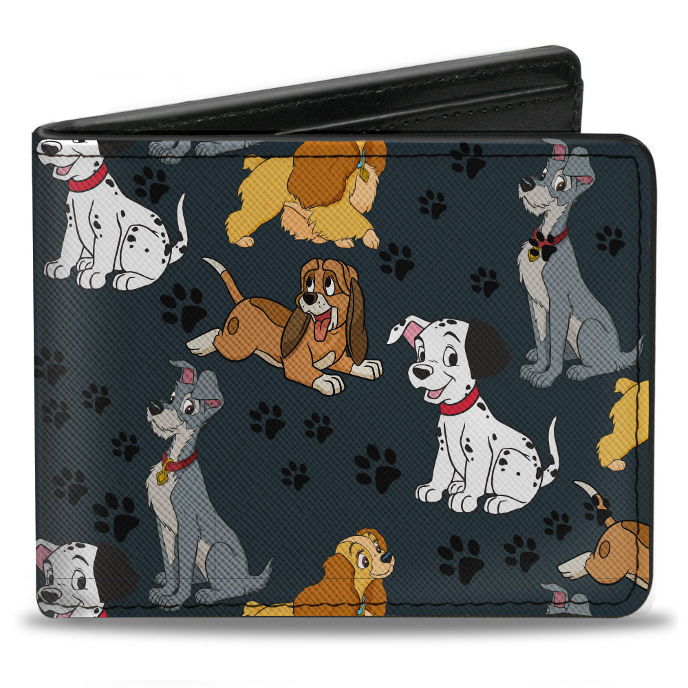 Bi-Fold Wallet - Disney Dogs 4-Dog Group Collage Paws Gray Black