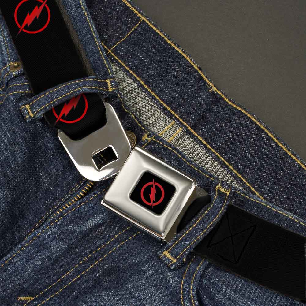 Reverse Flash Logo Full Color Black Red Seatbelt Belt - Reverse Flash Logo Black/Red Webbing