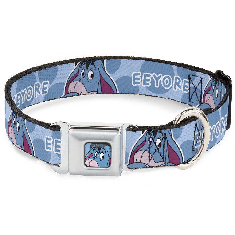 Winnie the Pooh Eeyore Expression Close-Up Blue Seatbelt Buckle Collar - Winnie the Pooh Eeyore Text and Expression Close-Up Dot Blues