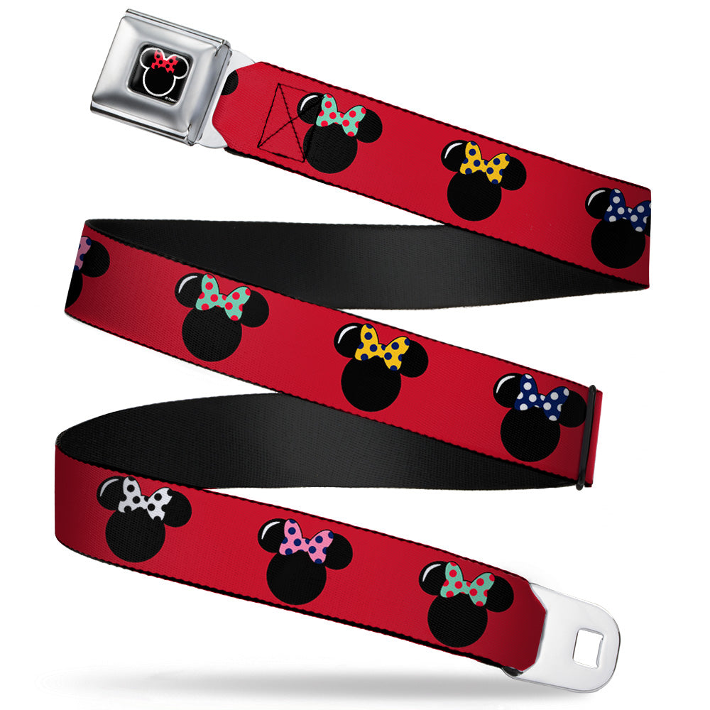 Minnie Mouse Outline Full Color Black White Red Polka Dot Seatbelt Belt - Minnie Mouse Silhouette Red/Black/Polka Dot Webbing