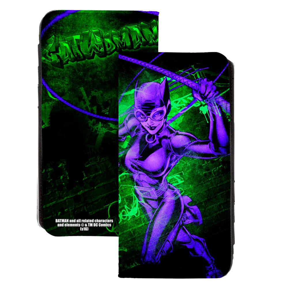 Canvas Snap Wallet - CATWOMAN Whip Pose Graffiti Black Greens Purples