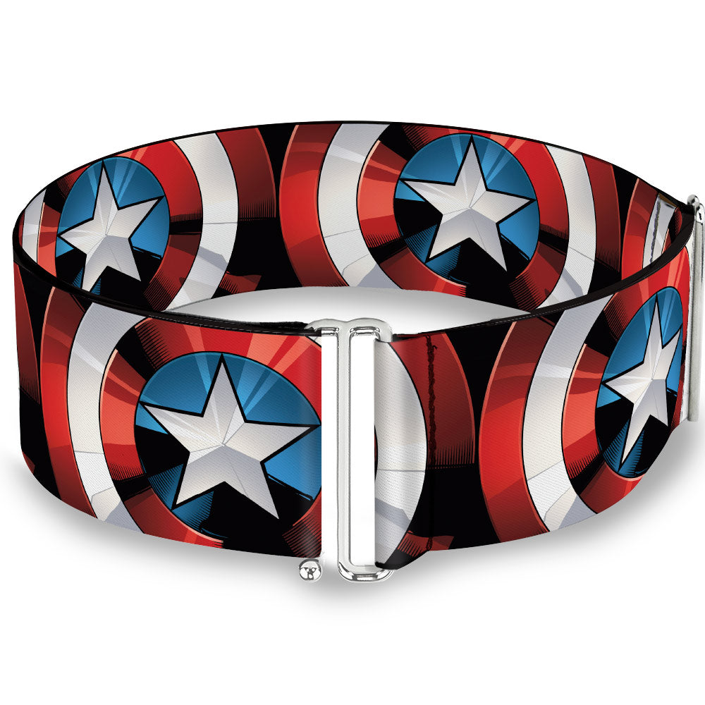 MARVEL AVENGERS Cinch Waist Belt - Captain America Pop Art Shield Repeat Black