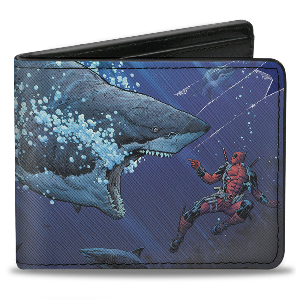 MARVEL DEADPOOL Bi-Fold Wallet - Deadpool Underwater Shark Scenes Blues