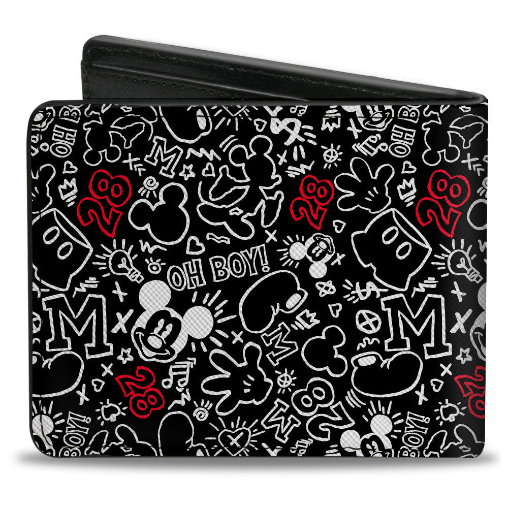 Bi-Fold Wallet - Mickey Mouse Icon Doodles Collage Black White Red