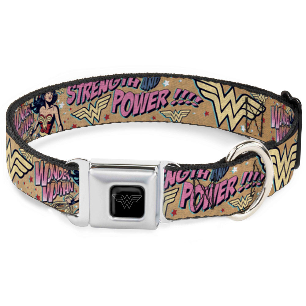 Wonder Woman Black/Silver Seatbelt Buckle Collar - Wonder Woman Strength &amp; Power