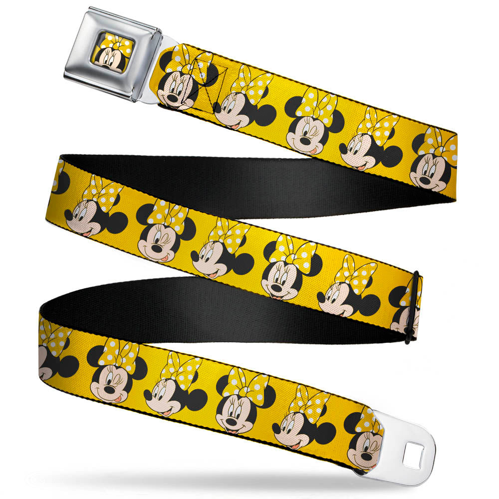 Minnie Mouse w/Bow CLOSE-UP Full Color Yellow/White Seatbelt Belt - Minnie Mouse Yellow Bow Expressions Yellow Webbing