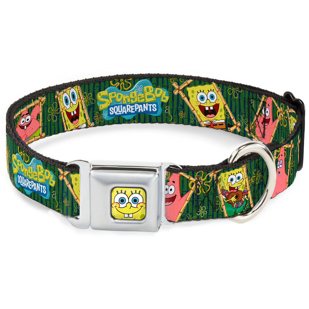Sponge Bob Face CLOSE-UP Full Color Seatbelt Buckle Collar - SpongeBob &amp; Patrick Starfish Bamboo Frames/Logo