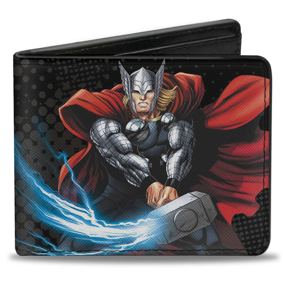 MARVEL AVENGERS Bi-Fold Wallet - Avengers Thor Action Poses THOR &quot;A&quot; Logo Black Red