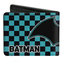 Bi-Fold Wallet - BATMAN Bat Logo Close-Up Checker Teal Black