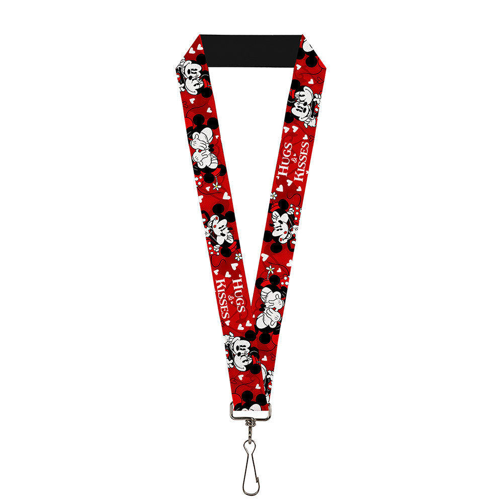 Lanyard - 1.0&quot; - Mickey &amp; Minnie HUGS &amp; KISSES Poses Reds White