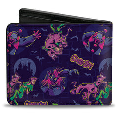 Bi-Fold Wallet - SCOOBY-DOO and Shaggy with Ghost Clown Poses Scattered Purples