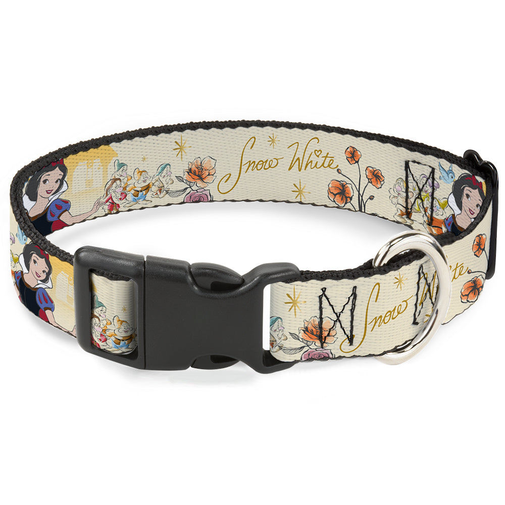 Plastic Clip Collar - Snow White and the Seven Dwarfs with Script and Flowers Yellows