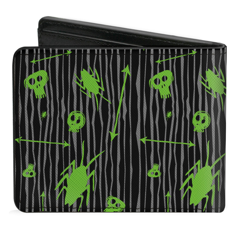 Bi-Fold Wallet - BEETLEJUICE Roach Skull Doodles Collage Black Gray Green Purple