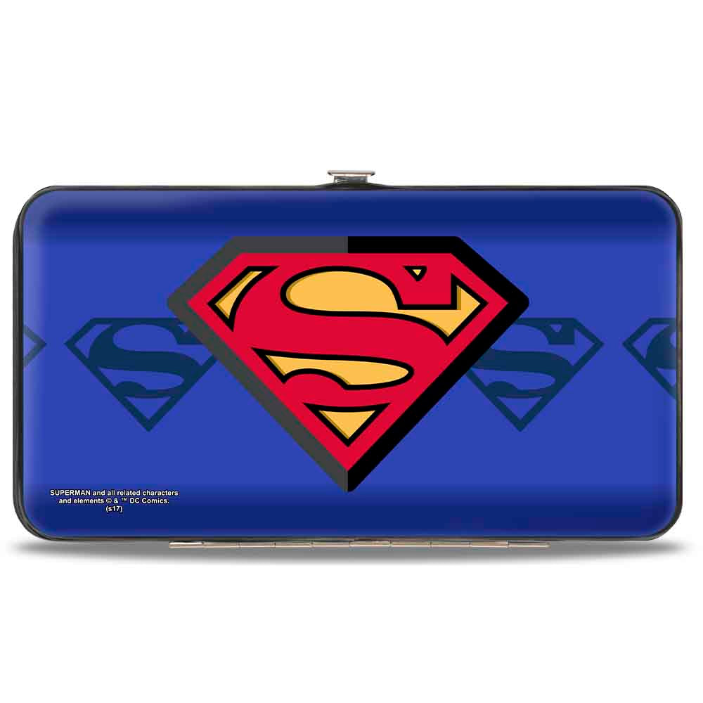 Hinged Wallet - Superman Shield Centered Shield Stripe Blues