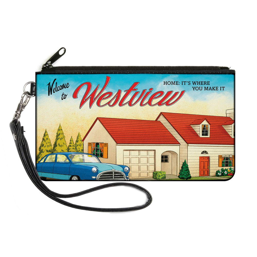 MARVEL STUDIOS WANDAVISION Canvas Zipper Wallet - SMALL - WandaVision House WELCOME TO WESTVIEW Scenery