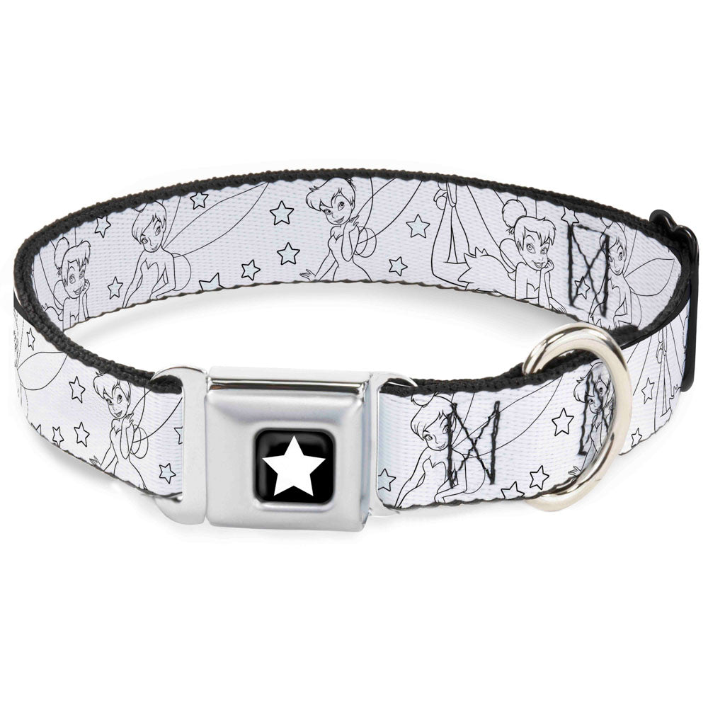 Tinker Bell Star Full Color Black/White Seatbelt Buckle Collar - Tinker Bell Poses/Stars Outline White/Black