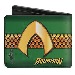 Bi-Fold Wallet - AQUAMAN Classic Icon Scales Stripe Green Golds