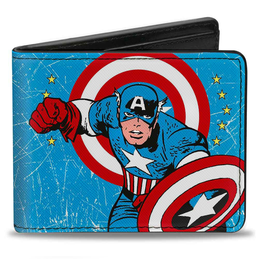 MARVEL COMICS Bi-Fold Wallet - Captain America Action Pose + CAPTAIN AMERICA Weathered Blue