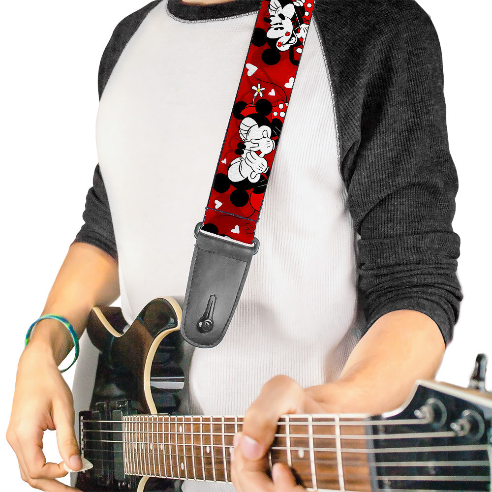 Guitar Strap - Mickey &amp; Minnie HUGS &amp; KISSES Poses Reds White