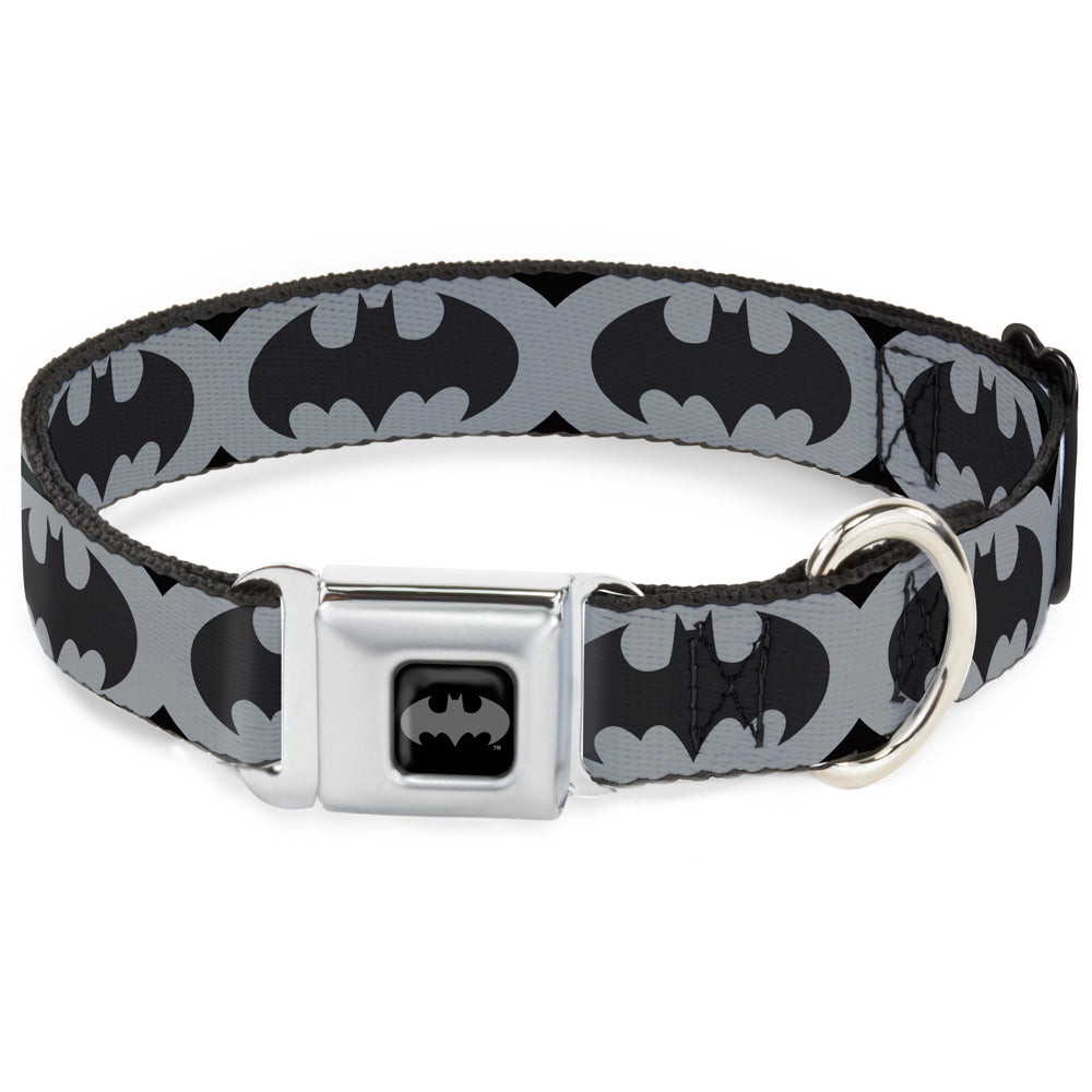 Batman Full Color Black Silver Black Seatbelt Buckle Collar - Bat Signal-5 Black/Gray/Black