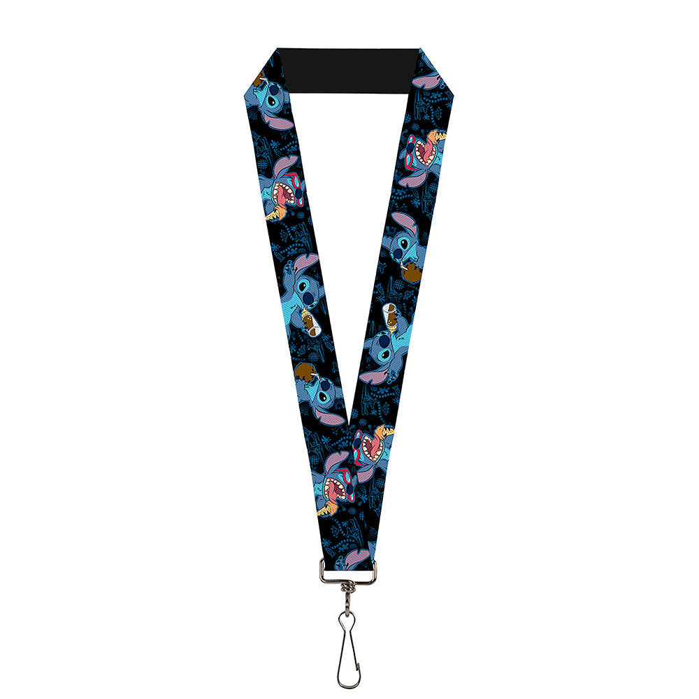 Lanyard - 1.0&quot; - Stitch Snacking Poses Black Blue