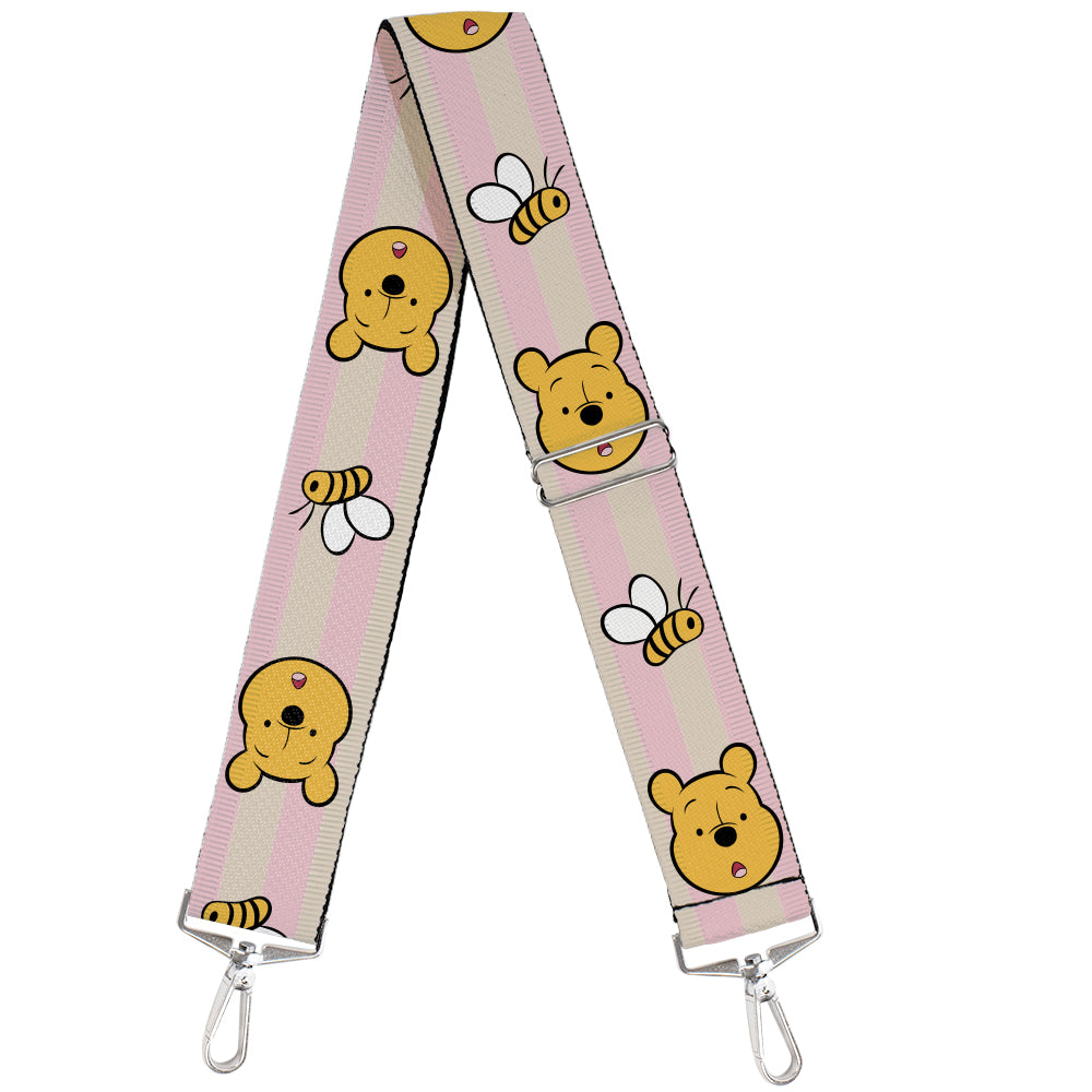 Purse Strap - Winnie the Pooh Surprised Face Bumble Bee Stripe Pink White