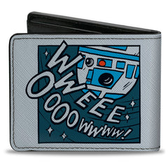 Bi-Fold Wallet - Star Wars R2-D2 Screaming WWEEE OOOOWWWW! Cartoon Block Grays