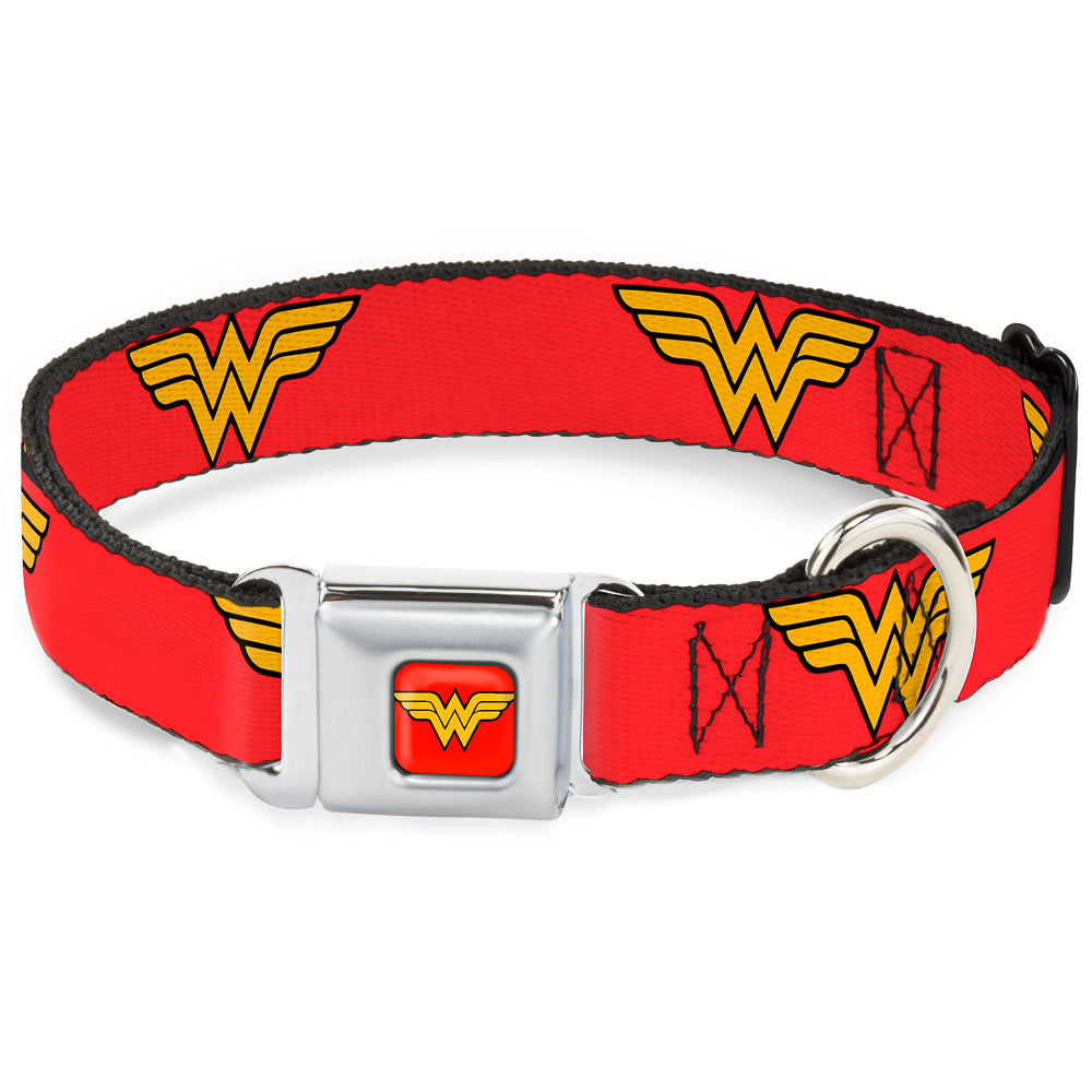 Wonder Woman Logo Full Color Red Seatbelt Buckle Collar - Wonder Woman Logo Red