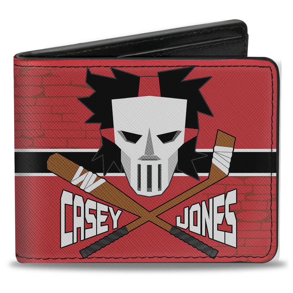 Bi-Fold Wallet - CASEY JONES Baseball Bat &amp; Hockey Stick Bricks Stripe Reds White Black