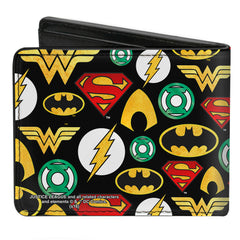 Bi-Fold Wallet - Justice League 6-Superhero Logos Collage Black