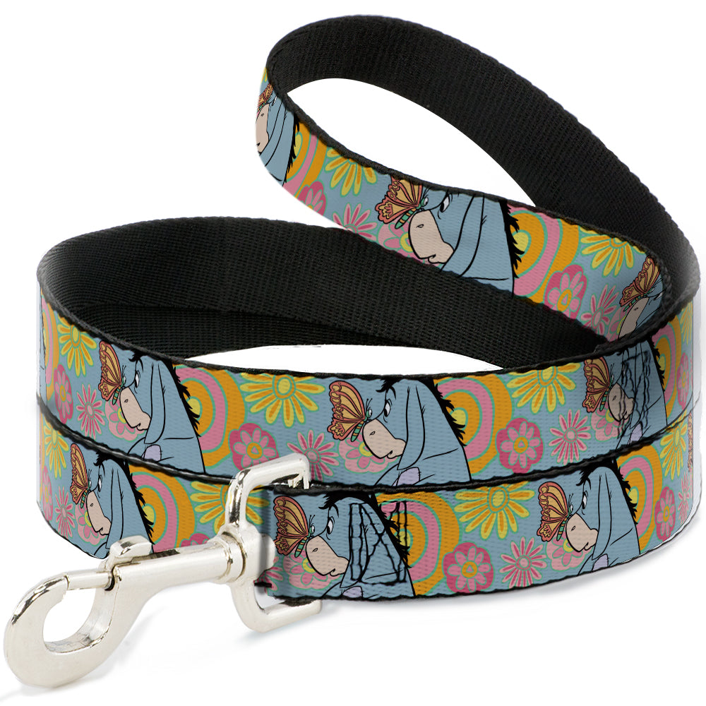 Dog Leash - Winnie the Pooh Eeyore Butterfly Pose Floral Collage Blue/Pinks/Yellows