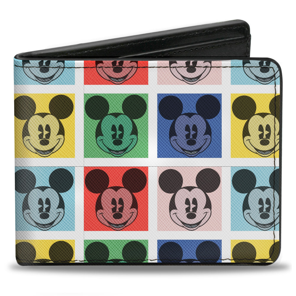 Bi-Fold Wallet - Mickey Mouse Smiling Blocks White Multi Color