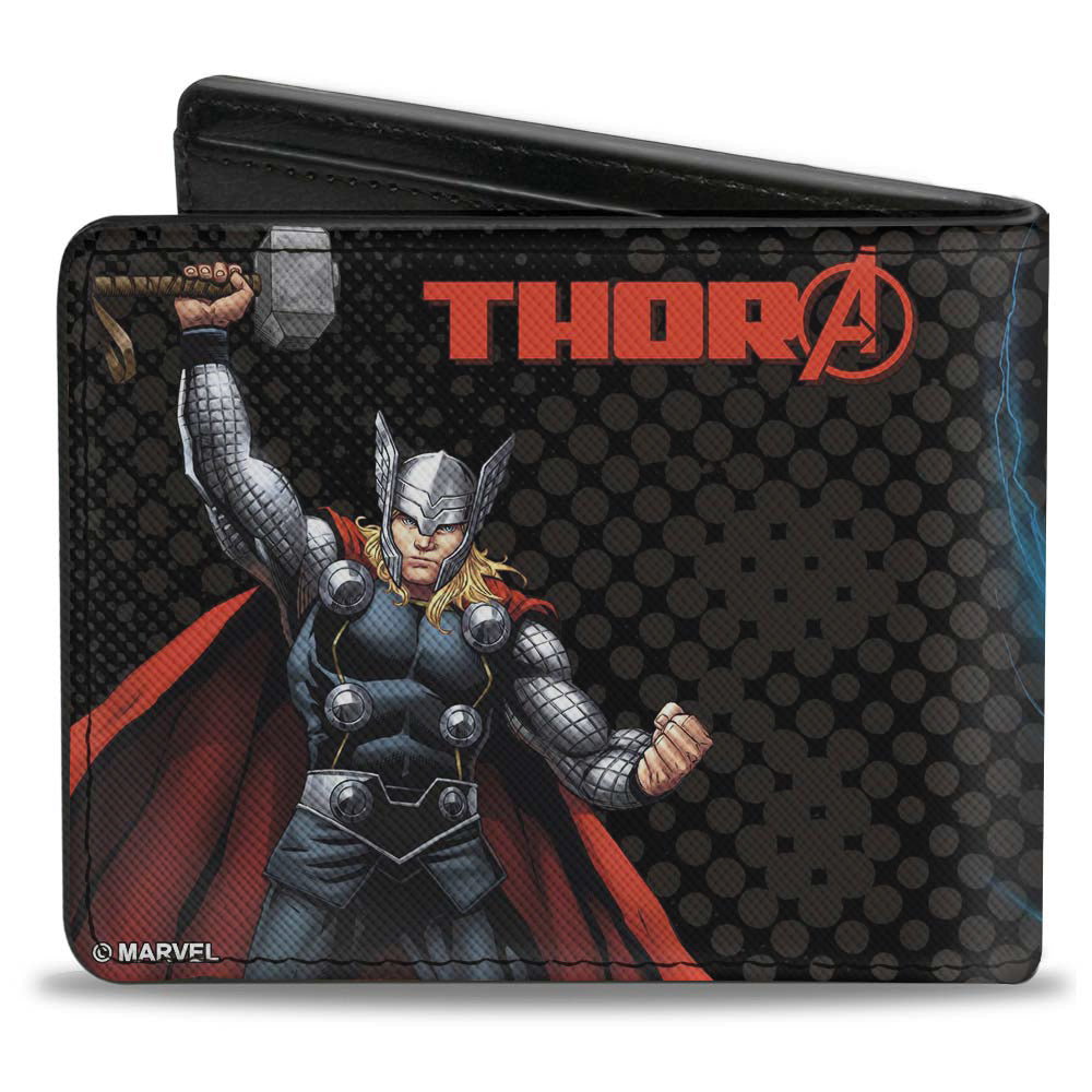 MARVEL AVENGERS Bi-Fold Wallet - Avengers Thor Action Poses THOR &quot;A&quot; Logo Black Red