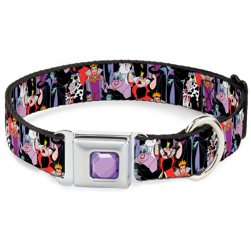 Princess Gem CLOSE-UP Full Color Purple Seatbelt Buckle Collar - 5-Disney Villains Stacked