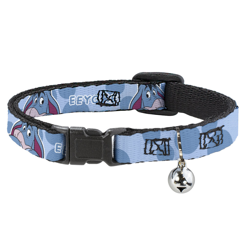 Cat Collar Breakaway with Bell - Winnie the Pooh Eeyore Text and Expression Close-Up Dot Blues