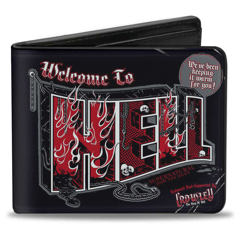 Bi-Fold Wallet - Supernatural WELCOME TO HELL Flames Skulls Chains Black Gray Red White