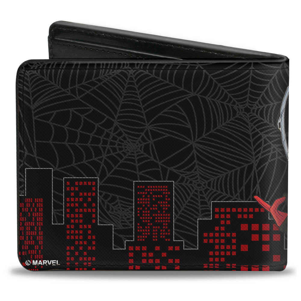 MARVEL UNIVERSE Bi-Fold Wallet - Silk #2 Shooting Web Cover Pose Spider Webs Skyline Black Gray Red
