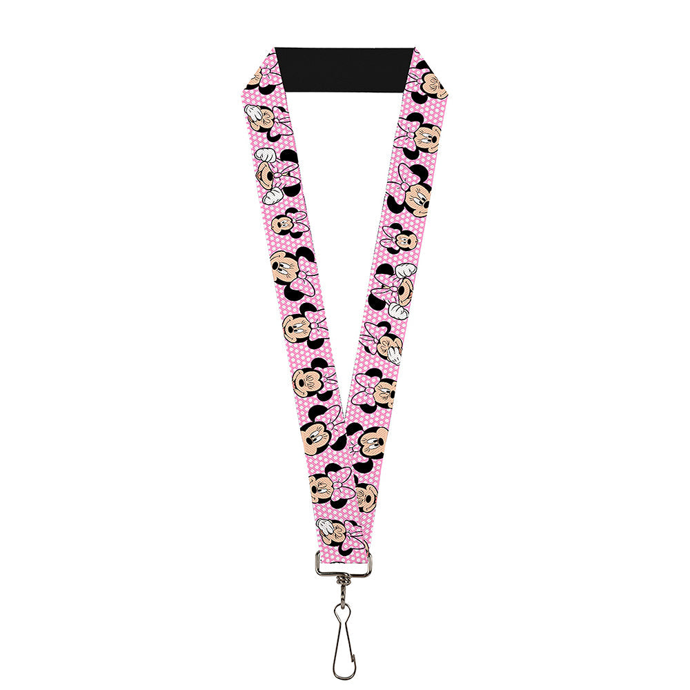 Lanyard - 1.0&quot; - Minnie Mouse Expressions Polka Dot Pink White