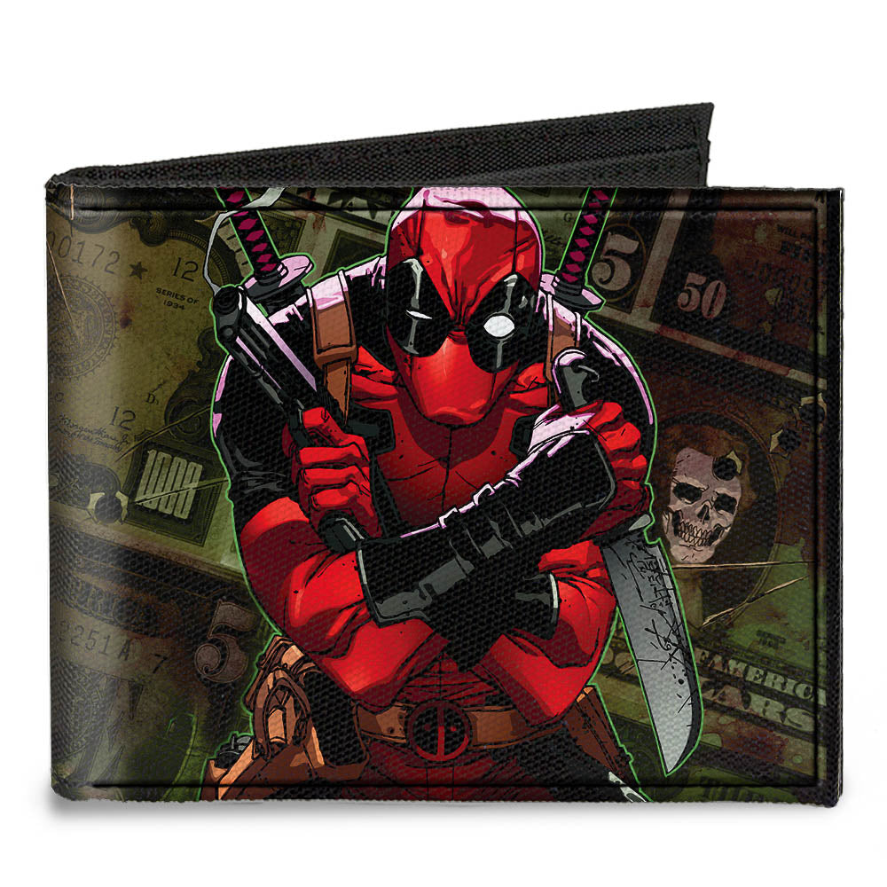 MARVEL DEADPOOL Canvas Bi-Fold Wallet - Deadpool 2012 #5 Revenge of the Gipper Variant Cover Pose Dollar Bills