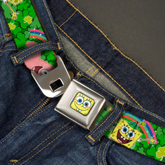 Sponge Bob Face CLOSE-UP Full Color Seatbelt Belt - SpongeBob & Patrick Starfish St. Patrick's Day Poses Webbing