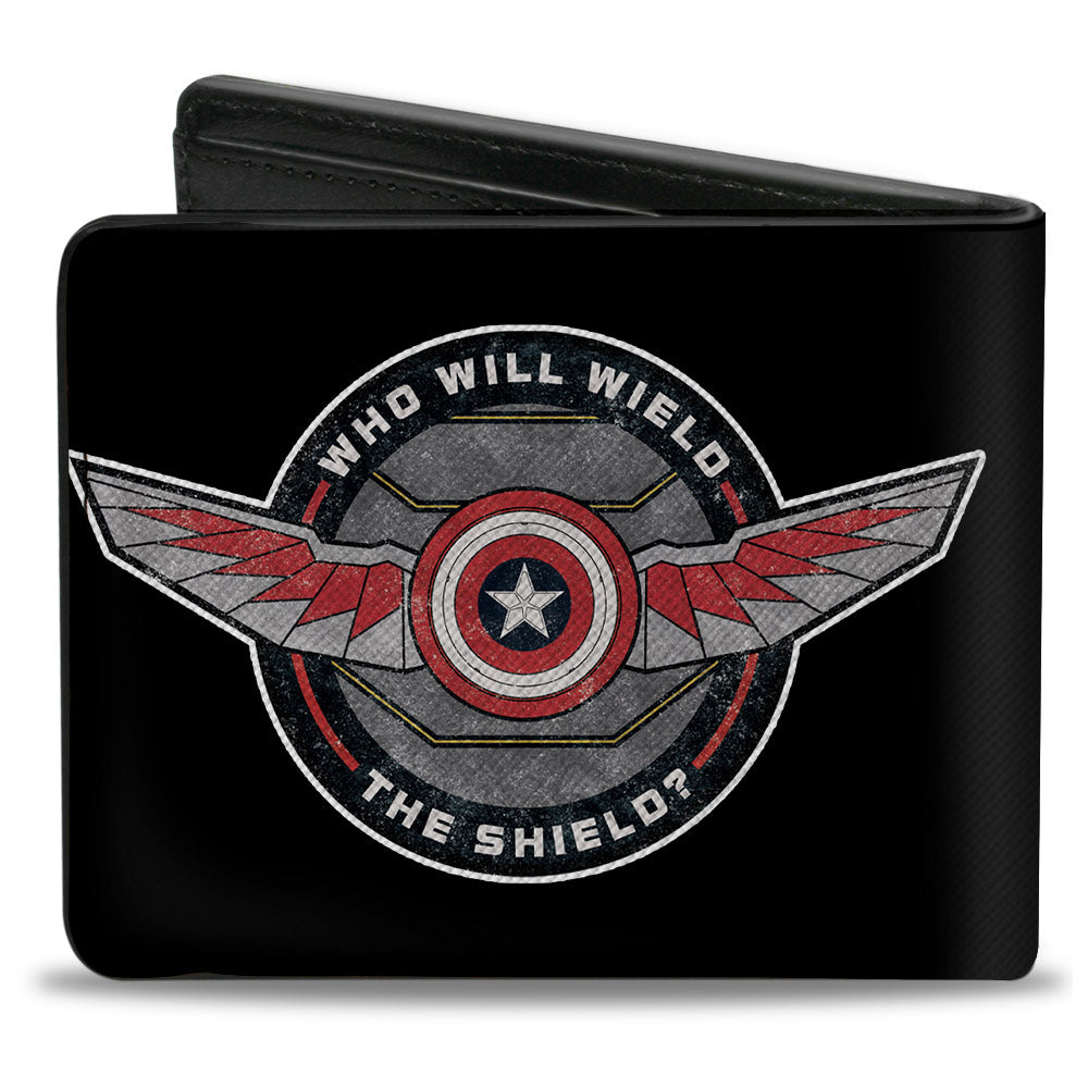 MARVEL STUDIOS THE FALCON AND THE WINTER SOLDIER Bi-Fold Wallet - The Falcon and the Winter Soldier Icon WHO WILL WIELD THE SHIELD Black
