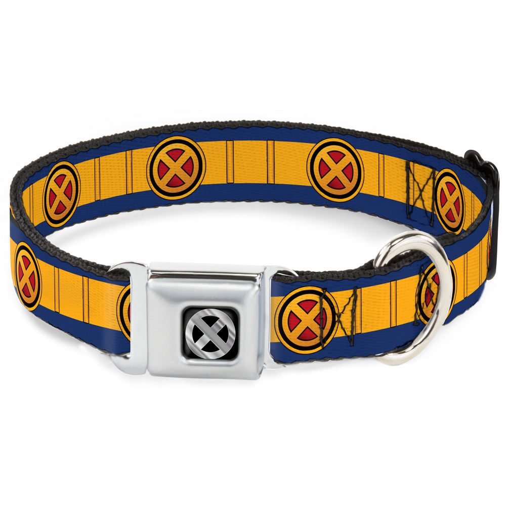 X-Men Icon Black/Silver Gradient Seatbelt Buckle Collar - X-Men Cyclops Utility Strap Blue/Gold/Black/Red