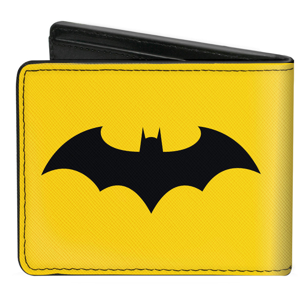 Bi-Fold Wallet - Batman Tech Action Pose + Bat Logo Yellow Black White