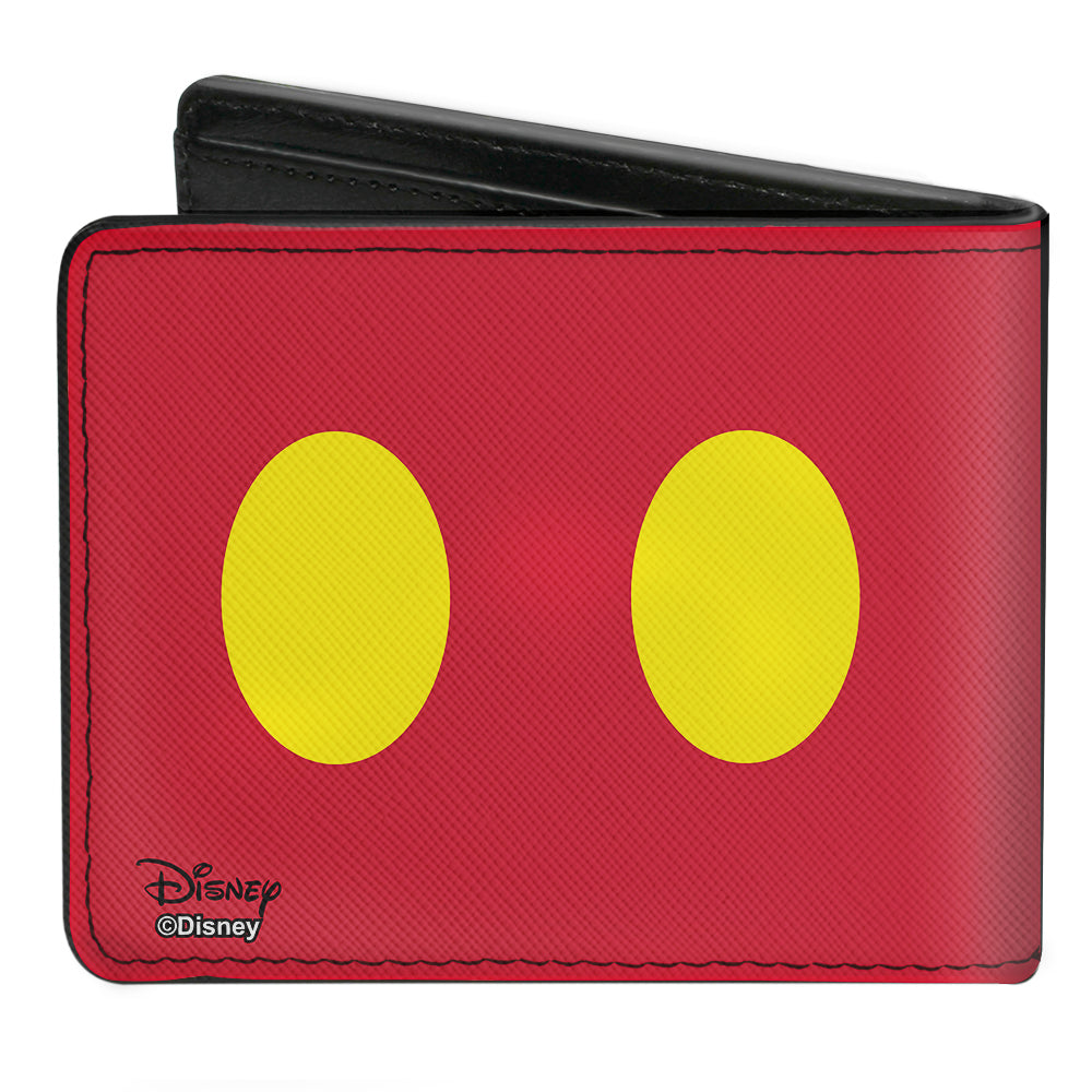Bi-Fold Wallet - Mickey Mouse Smiling Face Black White + Buttons Red Yellow