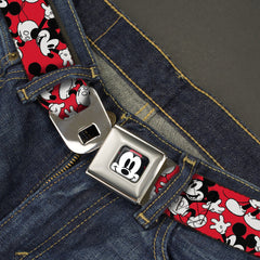 Mickey Mouse Face2 CLOSE-UP Full Color Red Black White Seatbelt Belt - Mickey Mouse Poses Scattered Red/Black/White Webbing