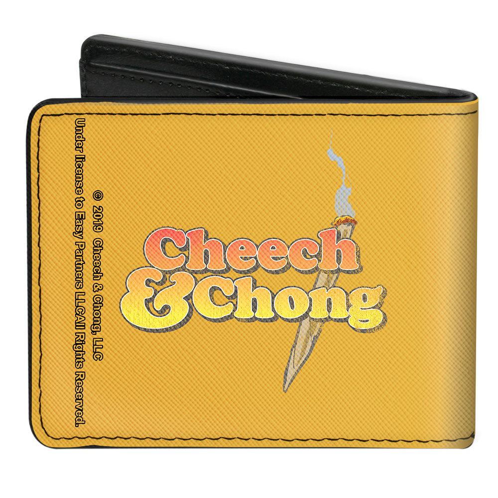 Bi-Fold Wallet - CHEECH &amp; CHONG Faces Silhouette + Logo Joint Weathered Yellow Red Black Green