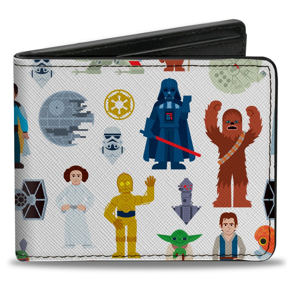 Bi-Fold Wallet - Star Wars Classic Characters and Icons Collage White