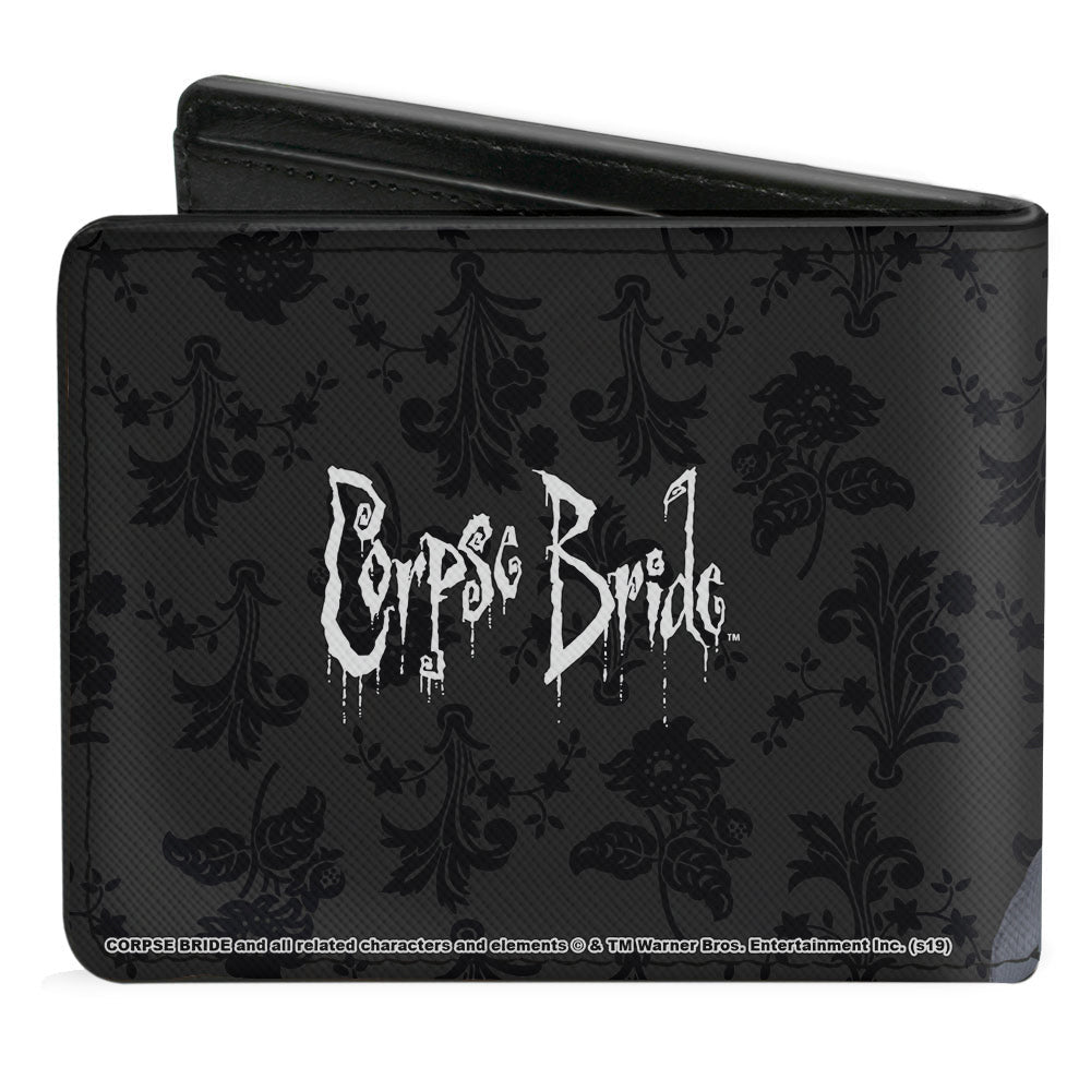 Bi-Fold Wallet - Corpse Bride Emily Victor Pose + Logo Grays Black White